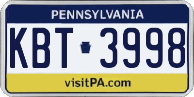 PA license plate KBT3998