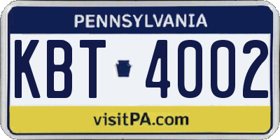PA license plate KBT4002