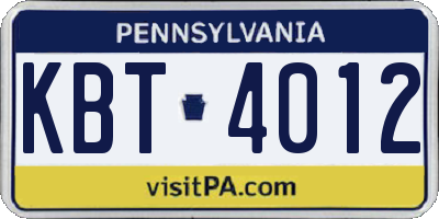 PA license plate KBT4012