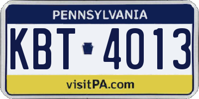 PA license plate KBT4013