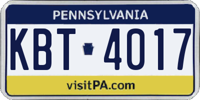 PA license plate KBT4017
