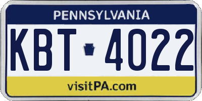 PA license plate KBT4022