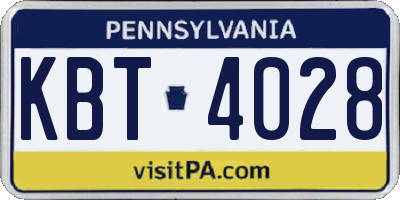 PA license plate KBT4028