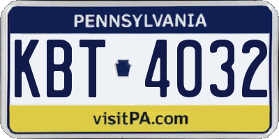 PA license plate KBT4032