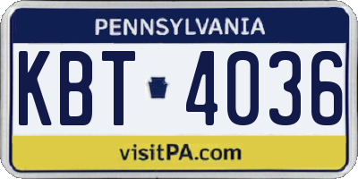 PA license plate KBT4036