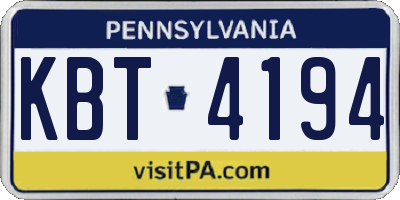 PA license plate KBT4194