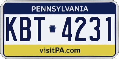 PA license plate KBT4231