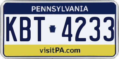 PA license plate KBT4233