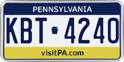 PA license plate KBT4240