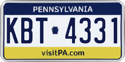 PA license plate KBT4331