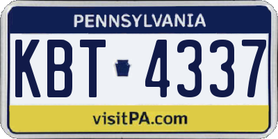 PA license plate KBT4337