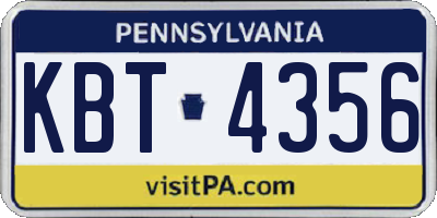 PA license plate KBT4356