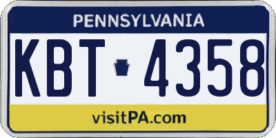 PA license plate KBT4358