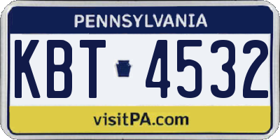 PA license plate KBT4532
