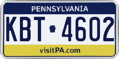 PA license plate KBT4602