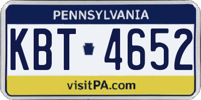 PA license plate KBT4652