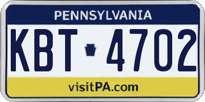 PA license plate KBT4702