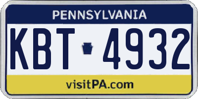 PA license plate KBT4932