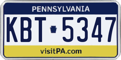 PA license plate KBT5347