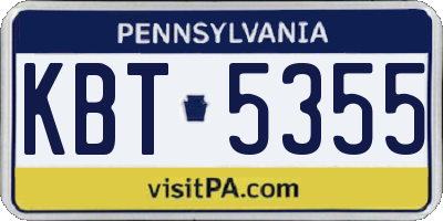 PA license plate KBT5355