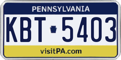 PA license plate KBT5403
