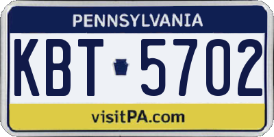 PA license plate KBT5702