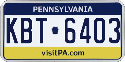 PA license plate KBT6403