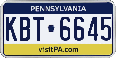 PA license plate KBT6645