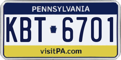PA license plate KBT6701