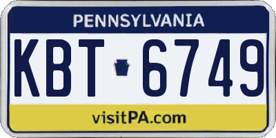PA license plate KBT6749