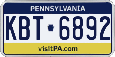 PA license plate KBT6892