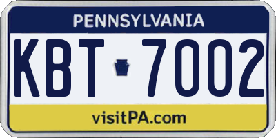 PA license plate KBT7002