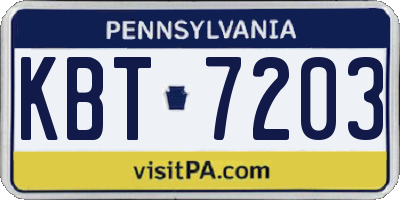 PA license plate KBT7203
