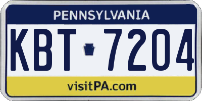 PA license plate KBT7204