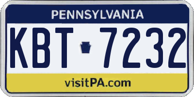 PA license plate KBT7232
