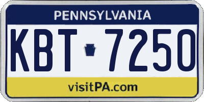 PA license plate KBT7250