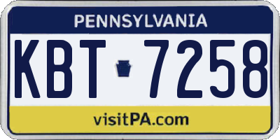 PA license plate KBT7258