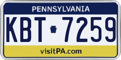 PA license plate KBT7259