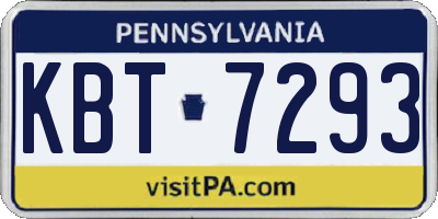 PA license plate KBT7293