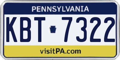 PA license plate KBT7322