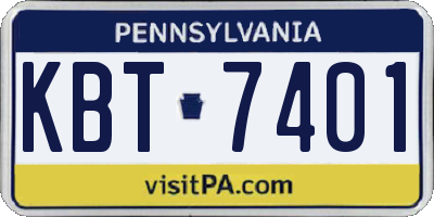 PA license plate KBT7401