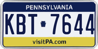 PA license plate KBT7644