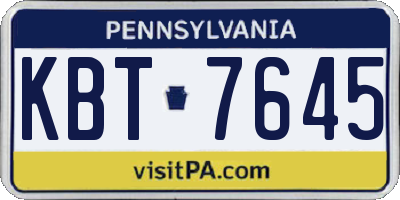 PA license plate KBT7645