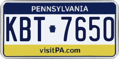 PA license plate KBT7650