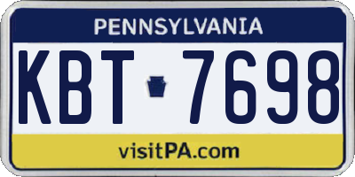 PA license plate KBT7698