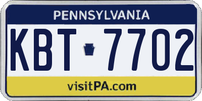 PA license plate KBT7702