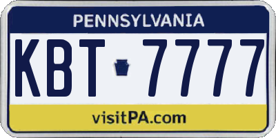 PA license plate KBT7777