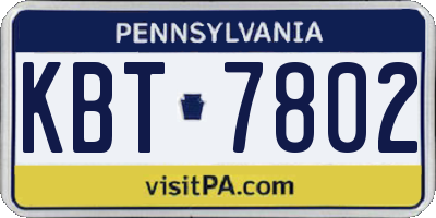 PA license plate KBT7802