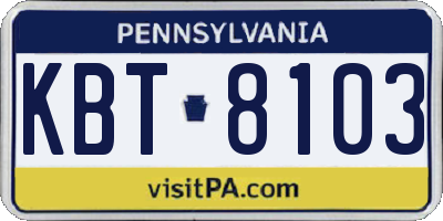 PA license plate KBT8103