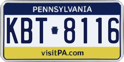 PA license plate KBT8116